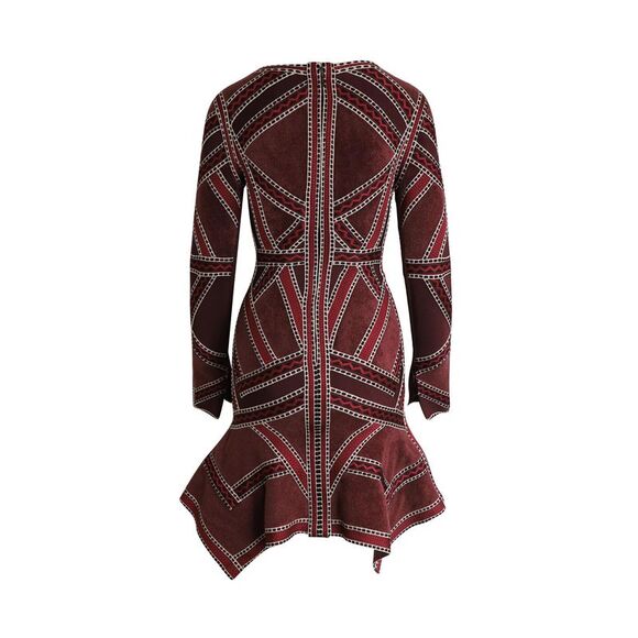 Pre Loved Herve Leger  Patterned Bandage Dress in Maroon Rayon - Picture 3 of 5